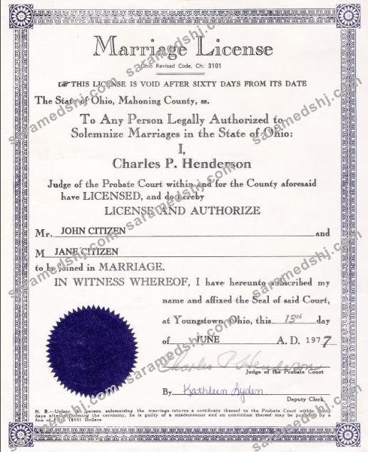 USA Ohio marriage cert